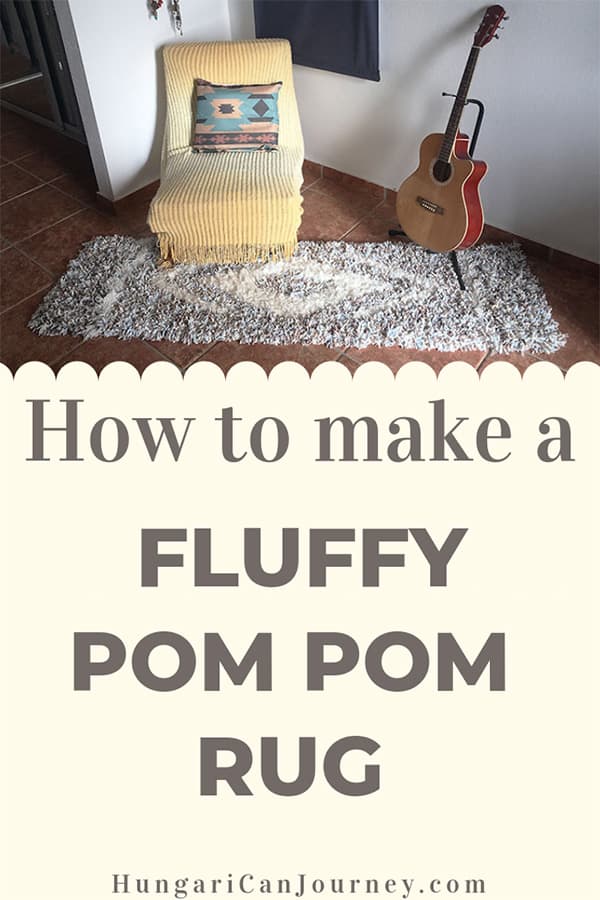 DIY pom pom rug. This yarn pom pom rug project is super easy and fun to make. Step by step DIY tutorial.