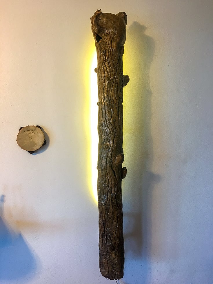 Rustic wall mounted wooden lamp