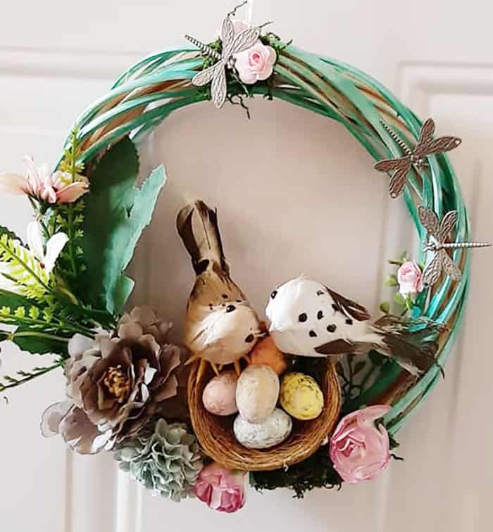 romantic easter wreath with bird nest