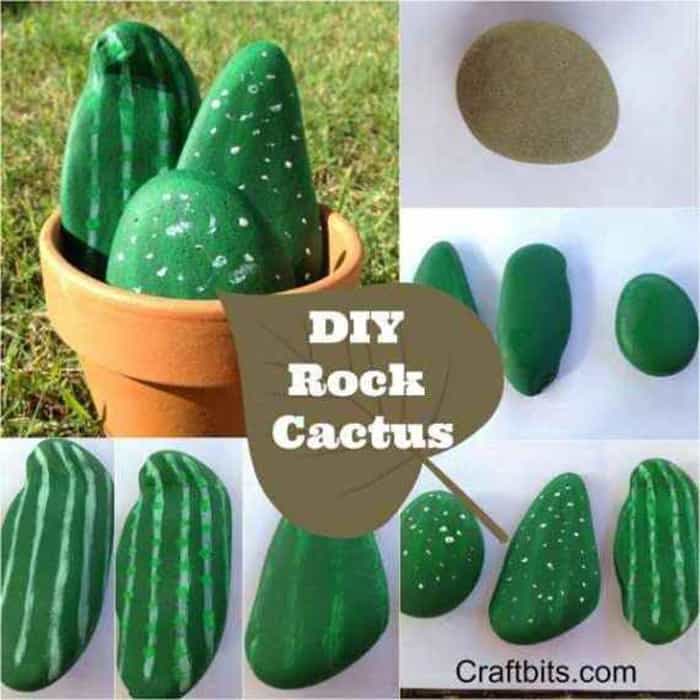 painted rocks like cactus